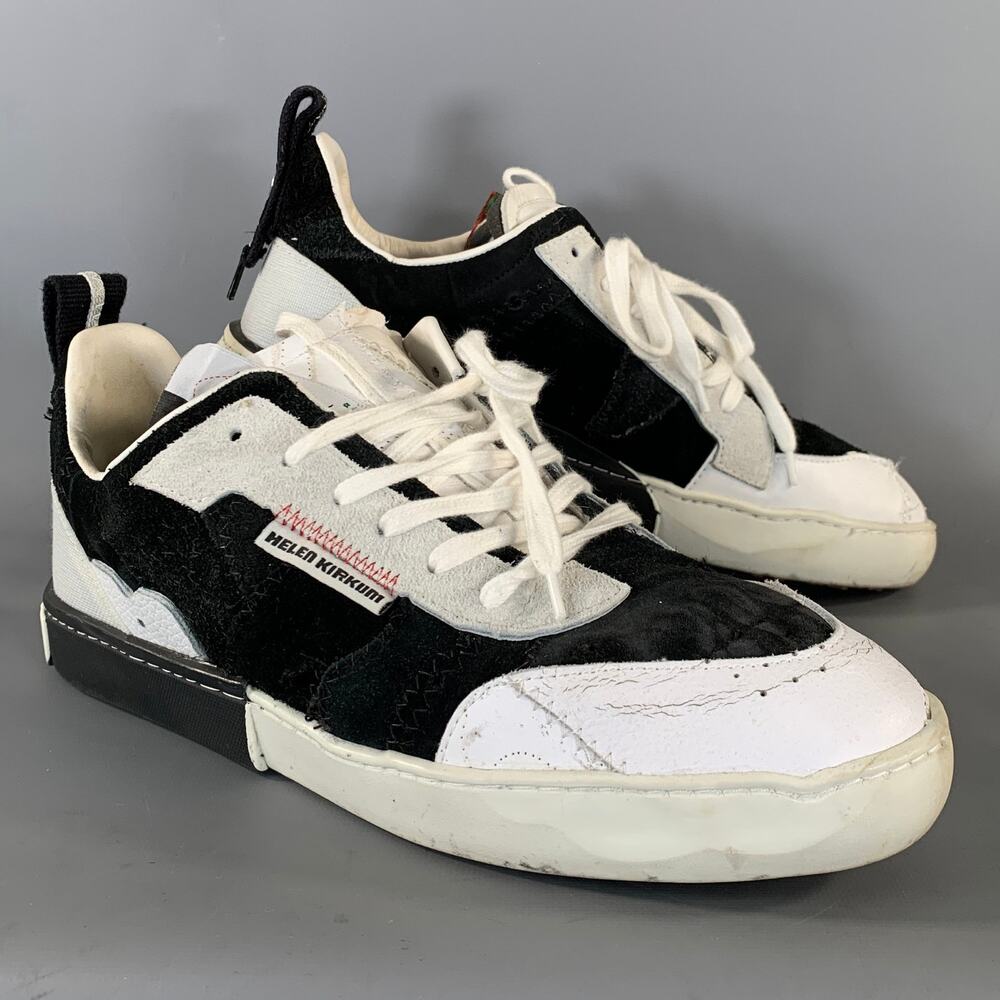 HELEN KIRKUM Size 9 Black White Leather Lace Up Sneakers